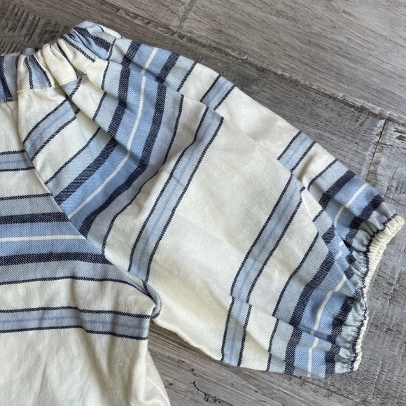 Lemlem Halima Crop Top Striped Off The Shoulder Linen/Cotton Off White/Blue SZ M - Picture 10 of 16